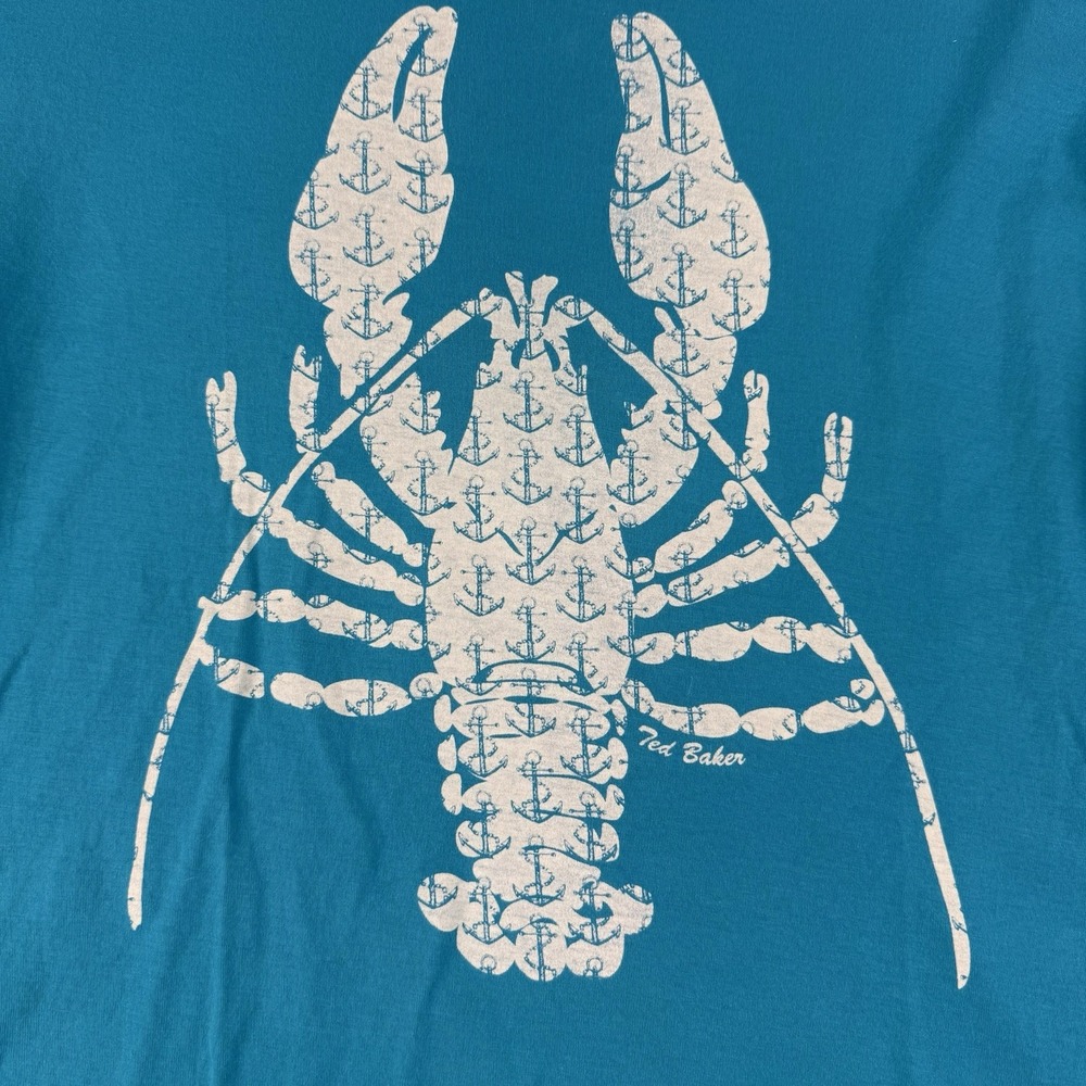 Ted Baker London Lobster Anchor Graphic Tee Teal Blue Cotton Size 6 FS3M GB04